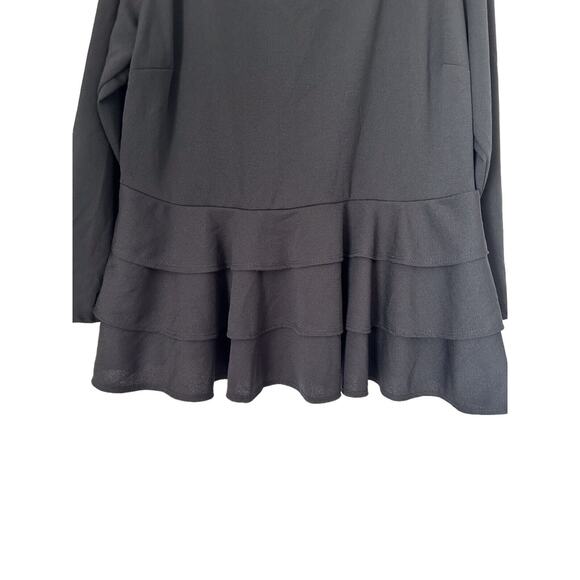 Ashley Stewart Top 22/24 Black Triple Ruffle Peplum Stretch Knit Long Sleeve - Picture 3 of 11